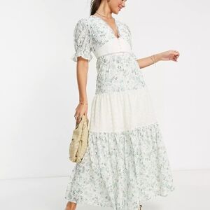 Asos Design Eyelet Tiered Midi Tea Dress In Mixed Ditsy Print size 10